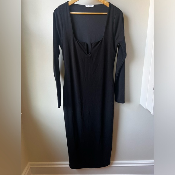 GOOD AMERICAN U‎ Ring Midi Sheath Dress Stretch Cocktail Curvy Feminine Black L - Picture 1 of 6